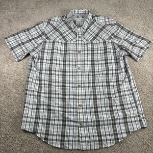 Duluth Trading Co Plaid Short Sleeve Button Front Shirt XL Tall  Zipper Pocket